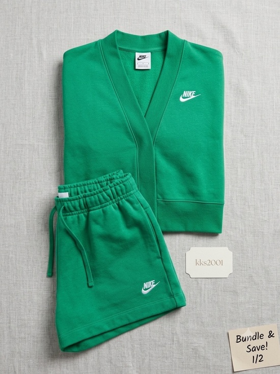 Nike Pants - Nike Green V-Neck Sweatshirt and Drawstring Shorts Set fleece nwot